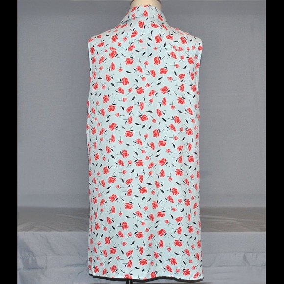 New Jones New York Sleeveless Blouse Size Large Blue & Red Poppy Floral Print - Picture 2 of 9